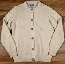Ballantyne Scotland Cardigan avorio crema 100% cashmere oro bottoni maglia S