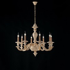 Lampadario Shabby Chic Leonardo Legno Avorio Oro 8 Luci E14