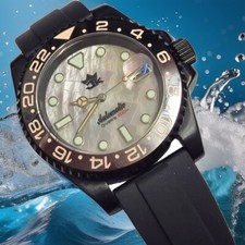 Orologio 40mm Nero Rivestito PVD SS Automatico 24 Jewel Cristallo Zaffiro Seiko MVT