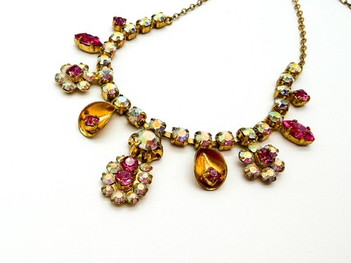 Collana vintage rosa strass - rosa,