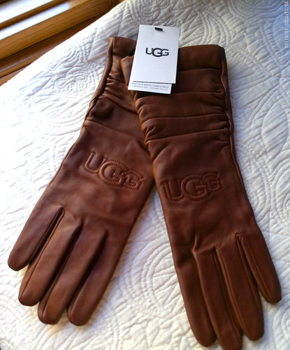 Guanti ugg logo pelle castagno - logo,