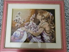 Quadro fatto a mano ricamo mezzo punto Canovaccio 66x56 con cornice
