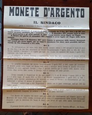 16724-MANIFESTO, CAMBIO DI MONETE D'ARGENTO DI CONIO DA 2 L.-1 L.- 50 cent.,1917