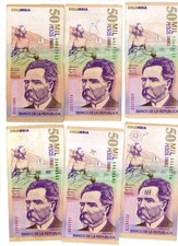 LOTTO BANCONOTE COLOMBIA ~ 2013 ~ 300.000 PESOS "VALORE NOMINALE" ~ XF ~ 6 BANCONOTE