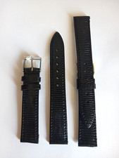 1 CINTURINO EXTRA PIATTO PELLE DI LUCERTOLA VERA CUCITO NERO 18 / 16 MM. NUOVO