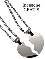 due collane lui lei cuore spezzato 2 girocollo ciondoli incisione gratis acciaio