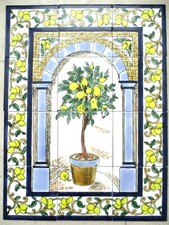 Piastrella ceramica arte mosaico murale pannello albero di limone BACKSPLASH 18" x 24"  