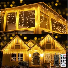 Luci Natalizie esterne, cascata LED, telecomando, 15M, bianco caldo, decorazi...