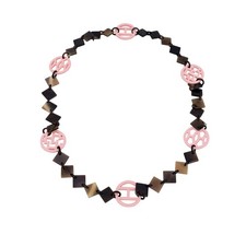 Autentica Collana Hermes Paris Lena Legno Laccato Corno di Bufalo Rosa