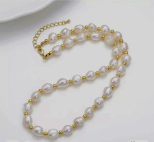 COLLANA 55 CM CON PERLE E PERLINE COLORE BIANCO E ORO