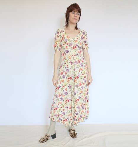 80s floral romantic dress - 80s,