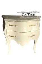 Comodino bombato classico con marmo 2 cassetti porta telefono legno avorio LT305