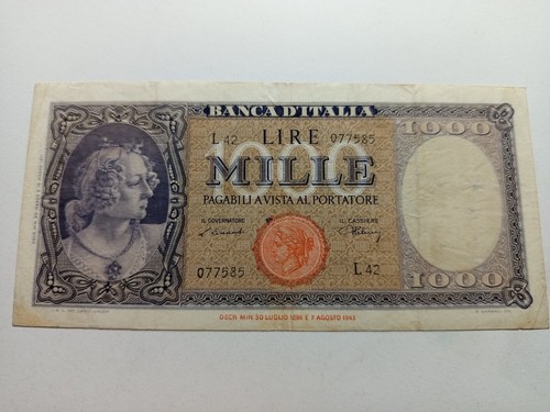 1000 lire busto dell italia - lire,