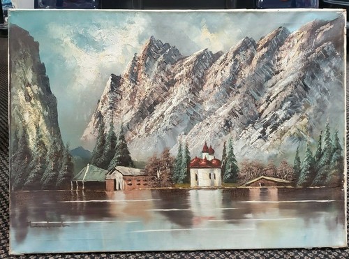 Montagne lago dipinto mano - lago, a