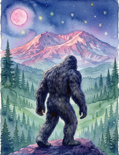 Bigfoot looking moon - bigfoot,