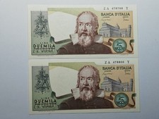 Repubblica Italiana, coppia 2000 lire Galileo Banconote Cartamoneta
