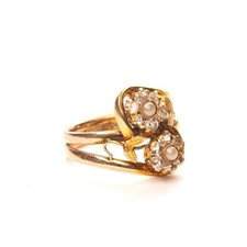 Anello -fiori-in oro -perle-cristalli- Vintage N21