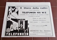 Pubblicita' Radio TELEFUNKEN 100 W/E Schipani - Siemens VINTAGE Promo anni 20