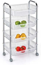 CARRELLO PORTAFRUTTA DA CUCINACON 4 CESTI 28 X 46 X H90 CM COLORE BIANCO ARGENTO