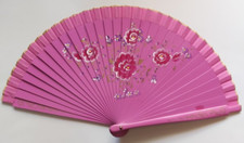 Ventaglio Spagnolo in Legno 1 Faccia Dipinta Fondo Fuxia 4 Fiorellini Amara..