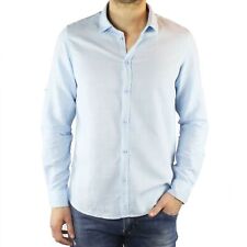 Camicia Uomo Lino Celeste Slim