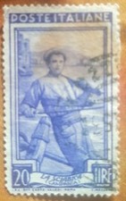 FRANCOBOLLO RARO LA SCIABICA CAMPANIA 20 LIRE COLORE VIOLA