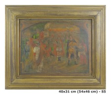 QUADRO ANTICO INIZIO 900 SCENA CON PERSONAGGI IN ABITI MEDIEVALE ECLETTICO S5