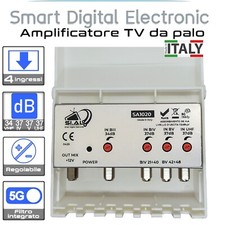 Amplificatore antenna TV  4 ingressi VHF-UHF-IV-V  37 dB regolabile filtro 5G