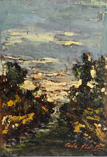 Dipinto Olio su tavola SIDOLI Carla Alberta 1919-1984 Paesaggio con Certificato