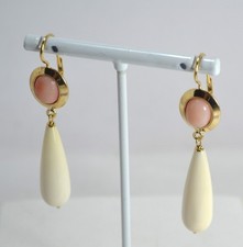 ORECCHINI  ARGENTO 925 DORATO CORALLO ROSA  NATURALE   PENDOLI OSSO    AGHT 0904