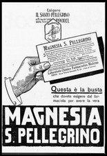 PUBBLICITA' 1922 MAGNESIA SAN PELLEGRINO PRODEL LABORATORIO CHIMICO FARMACEUTICO