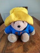 Orso Paddington vintage, Eden Toys 1988, cappello giallo, cappotto blu, senza stivali, 16"