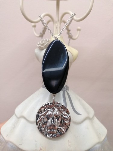 Collana agata nera leone - e,
