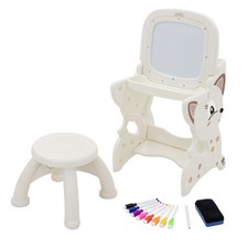 Tavolo da disegno bianco per bambini 3in1 con lavagna LCD magnetica e sgabello