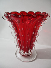 Vaso in vetro bullicante di colore rosso -  Barovier e Toso Seguso