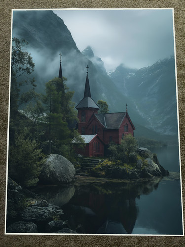 Poster paesaggio chiesa rossa