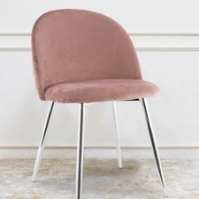 SEDIA SCRIVANIA POLTRONCINA STUDIO CAMERETTA VELLUTO ROSA ANTICO E PIEDI SILVER