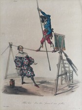 1850 CA  Litografia acquerellata Rara Circo Funamboli