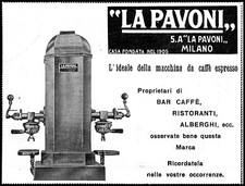PUBBL. 1933 MACCHINA CAFFE' ESPRESSO LA PAVONI MILANO BAR RISTORANTI 9 X 11,5 CM