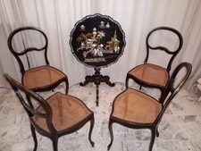 AFFARE Antico SALOTTO LACCA Tè CINESE Tavolino e 4 sedie paglia primi 900 