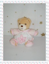 Mini Doudou Ours Boule  Blanc Rose Beige Fleur  Attache Sucette  Kaloo