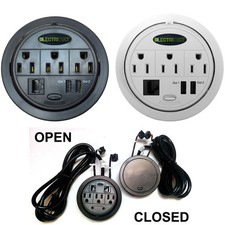 Power Tap Flip-Top Centri di Alimentazione Nascosti - Prese AC, RJ45, USB - Nero, Bianco