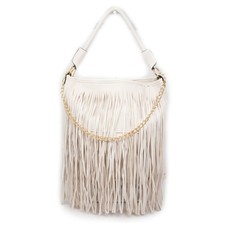 Borsa con frange ecrù panna