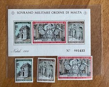 FOGLIETTO + 3 FRANCOBOLLI SOVRANO ORDINE DI MALTA NATALE 1970