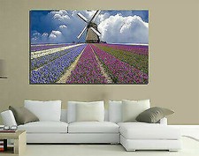 QUADRI MODERNI TELA XXL 200X125 PAESAGGIO MULINO CAMPAGNA FIORI PRATO ARTE