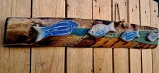 Pannello Legno Di Riciclo Con Branco Di Pesce Azxurro Artigianato Italiano 