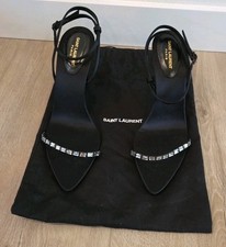 Sandali YSL Saint Laurent Gloria in raso crepe nero con strass taglia 39
