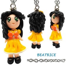 Collana collane con Bambola Bambolina Kawaii con fiocco Fatta a mano fimo Giallo