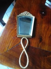 ORIGINALE PICCOLO SPECCHIO MOLATO  IN BRONZO DORATO DA APPOGGIO, TOLETTA E MURO