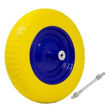 Ruota Piena Antiforatura Carriola 35cm PU Gialla Asse Acciaio 17cm Resistente